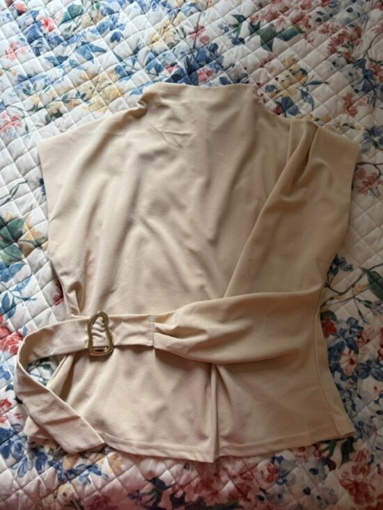 Cider Tops - Cider Light Tan High Neck Top with Side Gathered Buckle- size XL